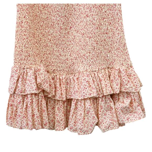 By TiMo Mini Dress Large Cream Red Ditsy Floral Smocked Ruffle Boho Whimsical - Picture 4 of 10